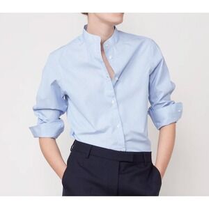 Officine Generale Amelia Light Blue Organic Cotton Band Collar Bib Shirt M